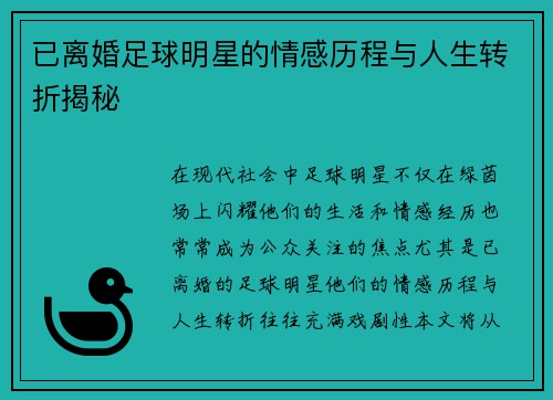 已离婚足球明星的情感历程与人生转折揭秘